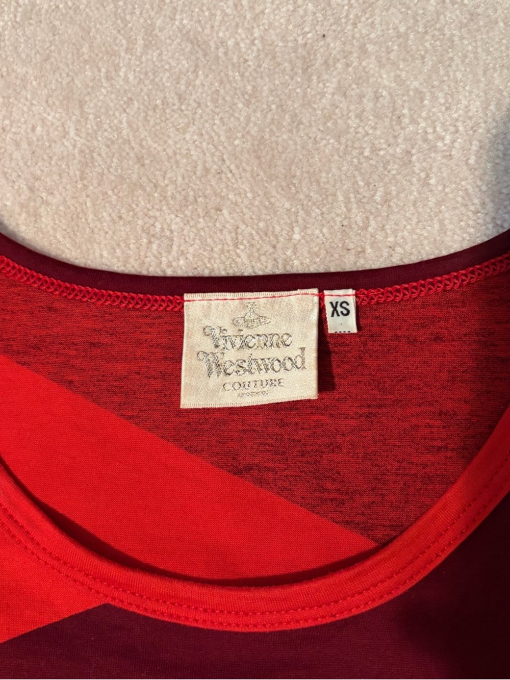 Vivienne Westwood Red & Burgundy Diagonal Stripe Tee Shirt - Picture 2 of 2